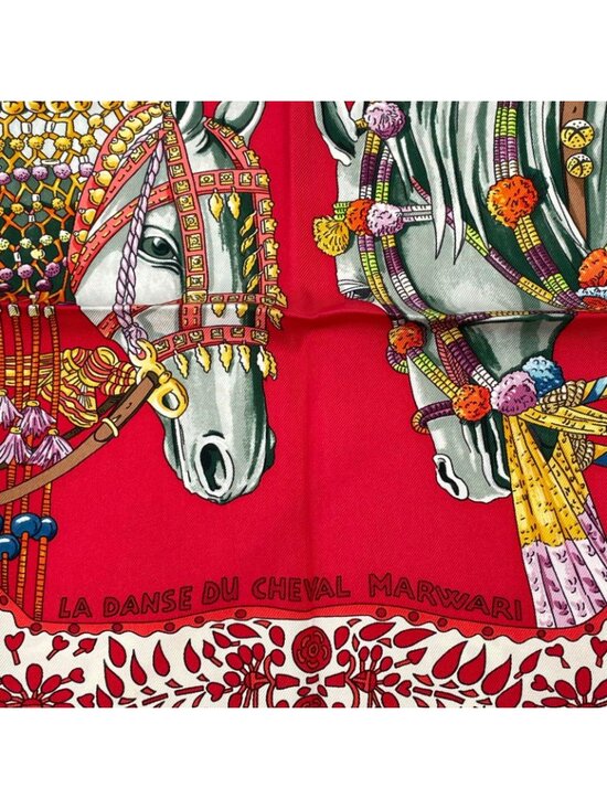 Hermes Carre 90 Marwari Horse Dance Pink Silk Scarf Unused  Hermes Scarf Carre 90 la Danse du Cheval Marwari Horse Dance Silk